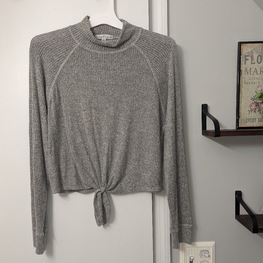 Gray Cropped Mock Neck Sweater